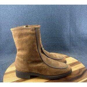 Vintage 70s Hush Puppies Suede Shearling Lined Chukka Tan Zip Boots Mens Sz 9M